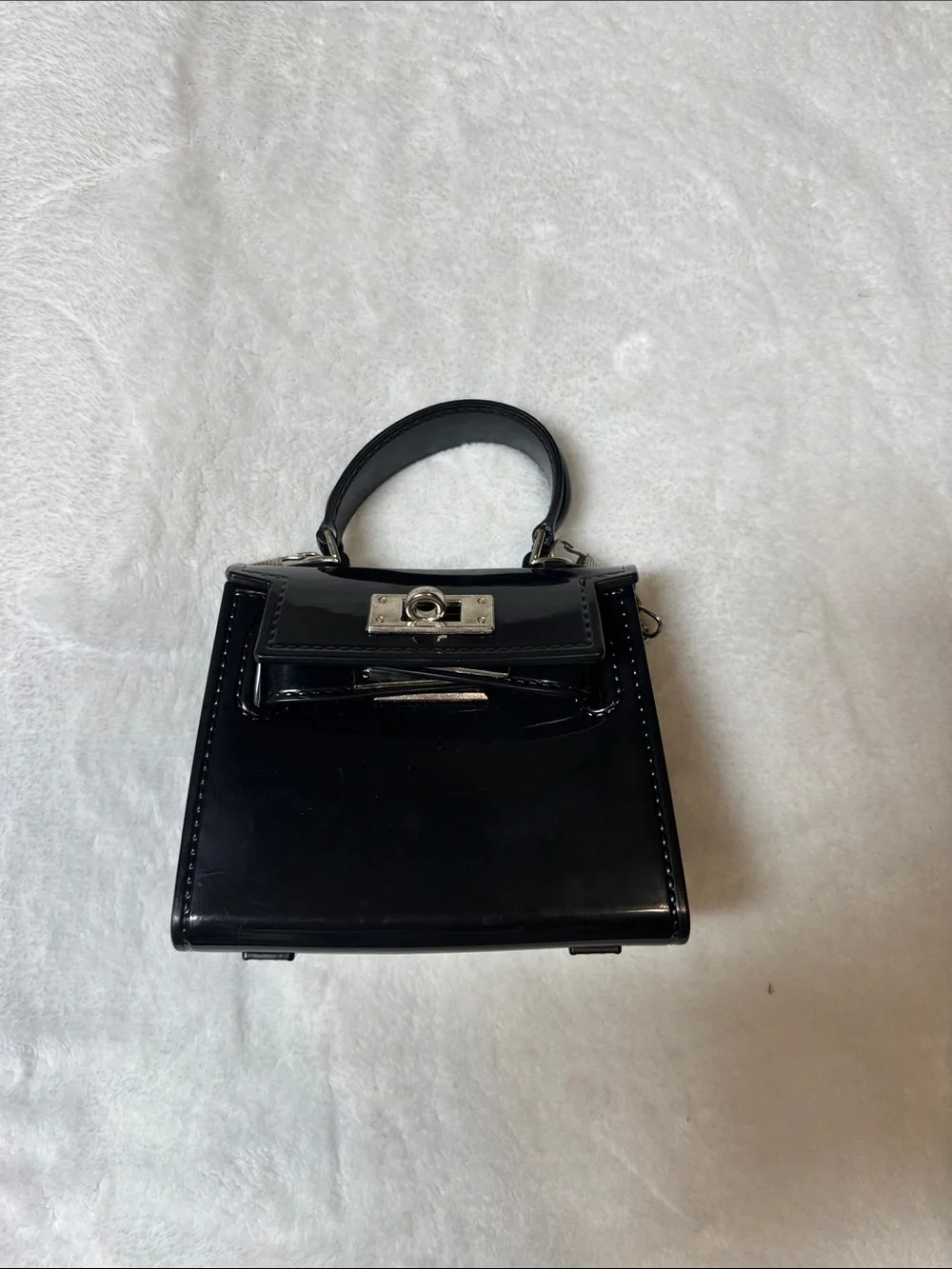 Kids Black Patent Top-Handle Mini Bag
